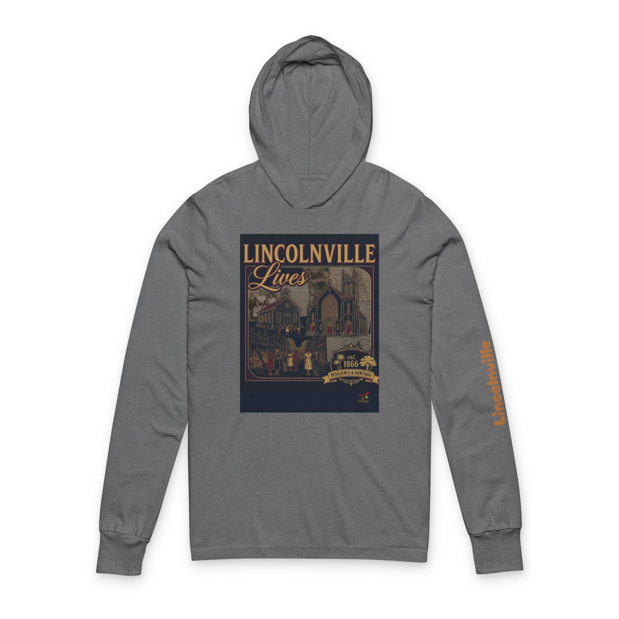 Lincolnville Lives Hoodie Tee — Vintage Lincolnville Travel Poster Long-Sleeve Hooded Shirt
