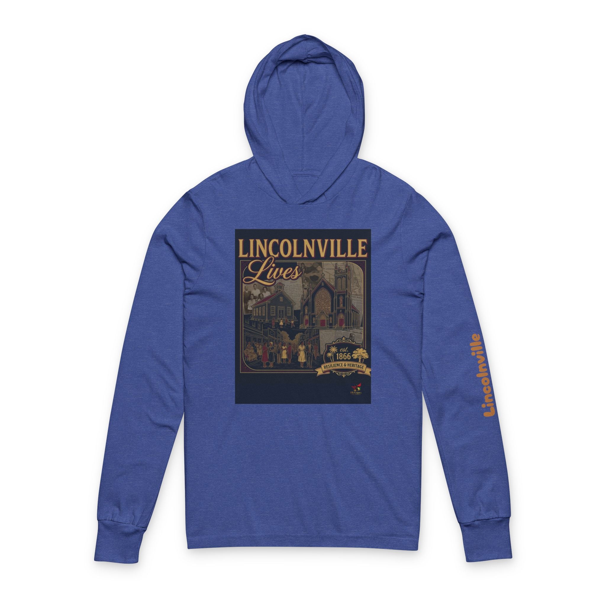 Lincolnville Lives Hoodie Tee — Vintage Lincolnville Travel Poster Long-Sleeve Hooded Shirt