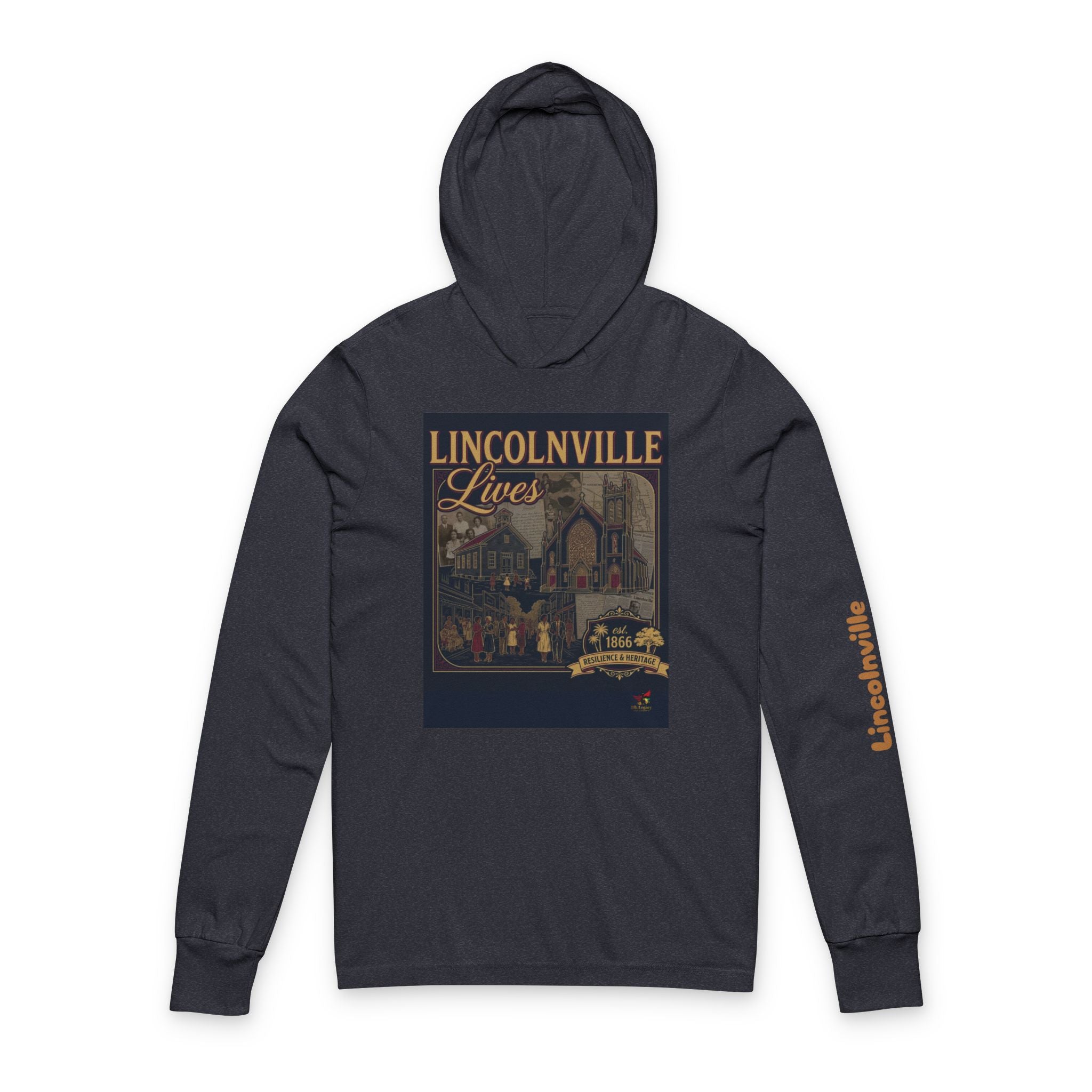 Lincolnville Lives Hoodie Tee — Vintage Lincolnville Travel Poster Long-Sleeve Hooded Shirt